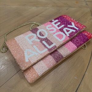 Beaded 'Rosé All Day' Chain Clutch - Pink Ombre with Gold Chain